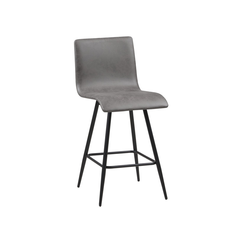 Black Faux Leather Swivel Counter Stool with Metal Base