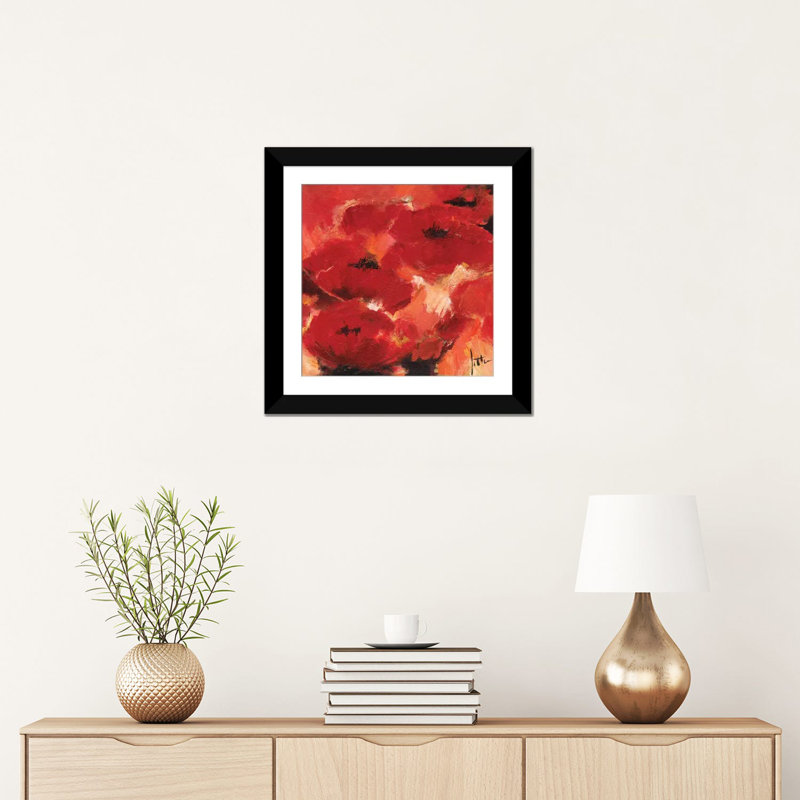 «Abstract Flowers II», impression sur toile, H 16 po x l 16 po x P 1 po, Papier d'art encadré noir, Blanc