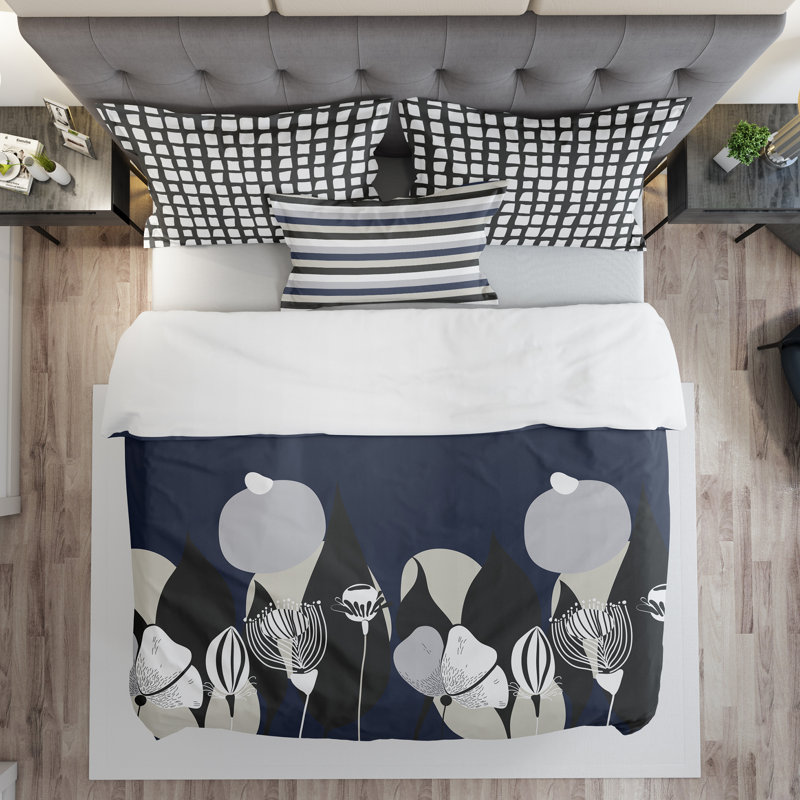 Ensemble d’confort felicia, Édredon simple et 1 taie décorative et 1 coussin, Bleu marine