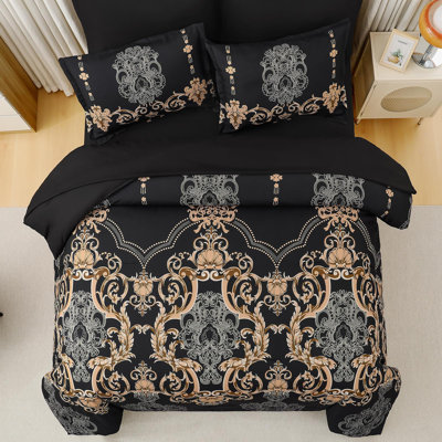 7-Piece Boho Damask Pattern Soft Comforter Set, Microfiber Lightweight Bedding Set with Sheets, Pillowcases & Shams