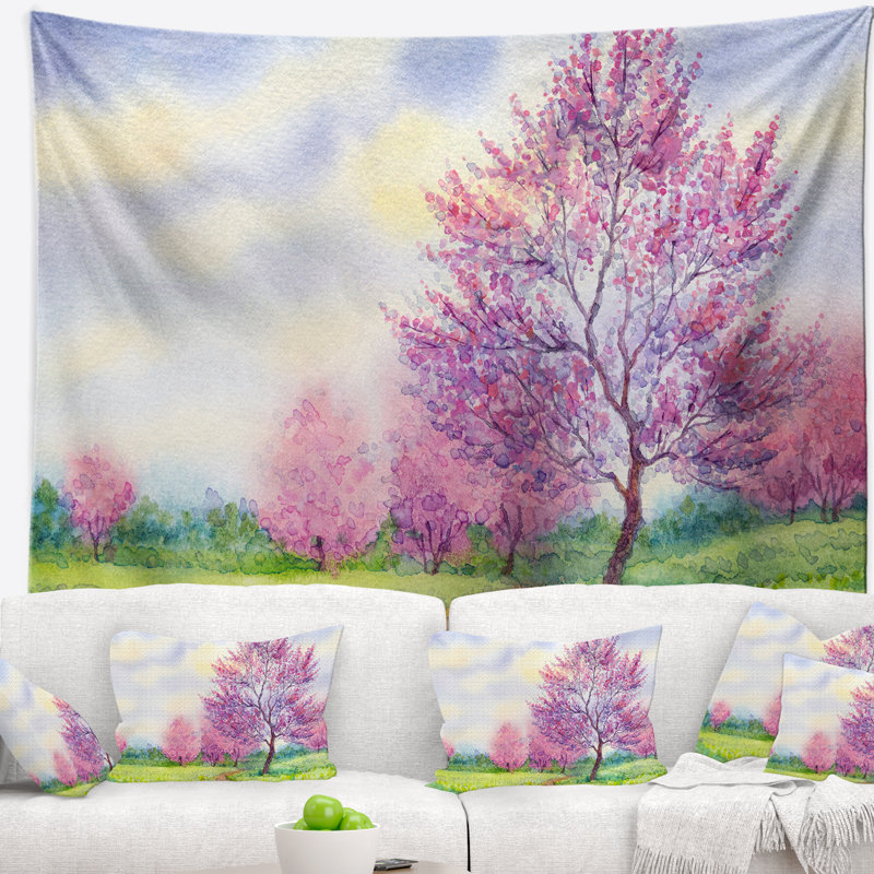 Tapisserie de paysage de printemps pourpre Floral, H 32 po x l 39 po