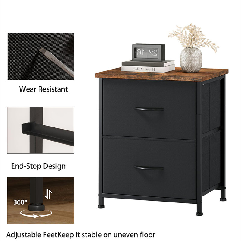 Table de chevet moderne, Noir / brun rustique