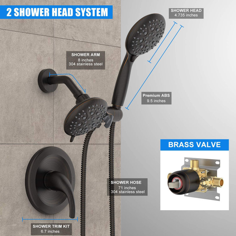 Système de douche complet avec valve brute, Bronze huilé