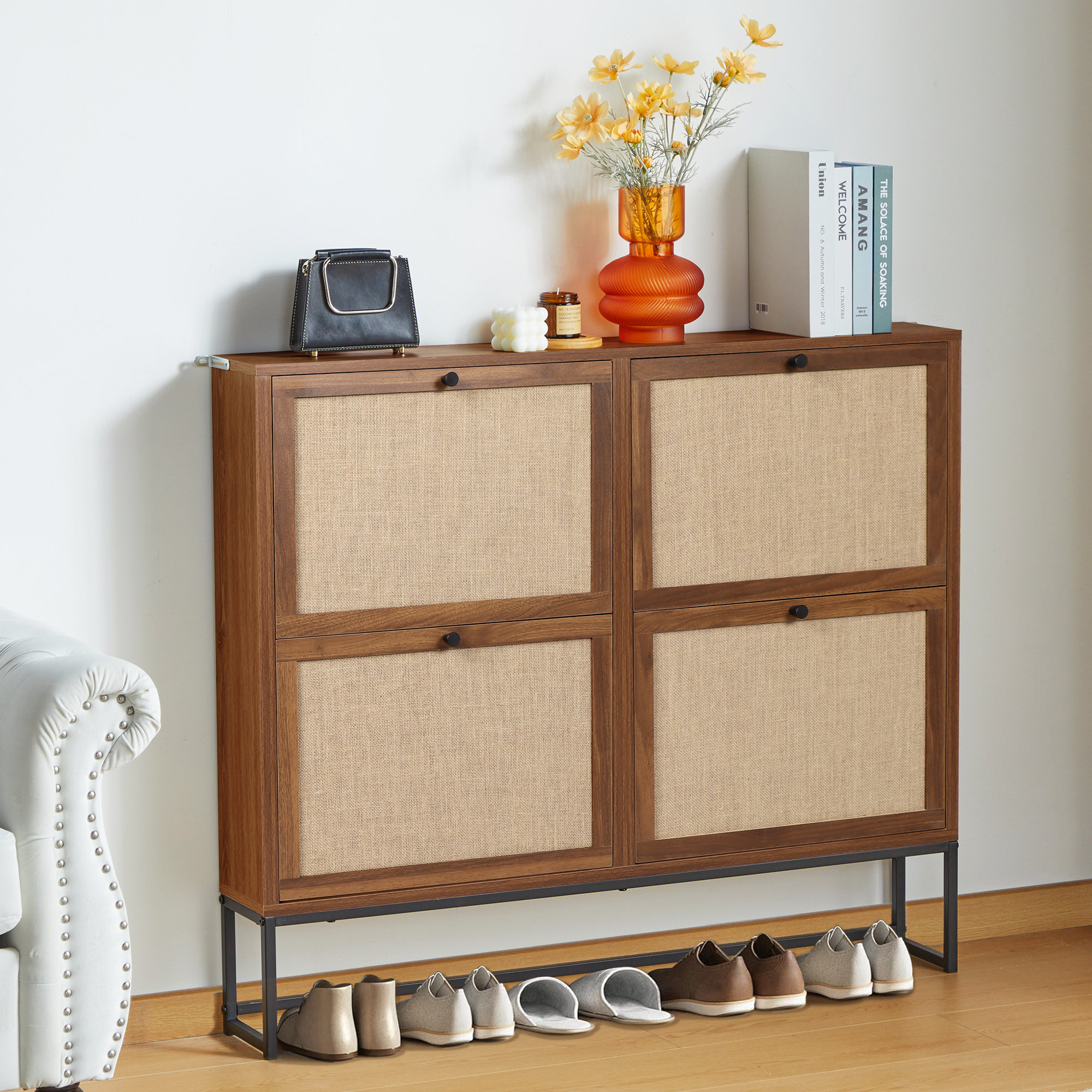 Meuble De Rangement à Chaussures Pour Entrée Mince, Armoire à Chaussures Cachée, Armoire à Chaussures étroite Avec Portes, étagère à Chaussures Fermée, Placard à Chaussures, Seau à Bascule à 3