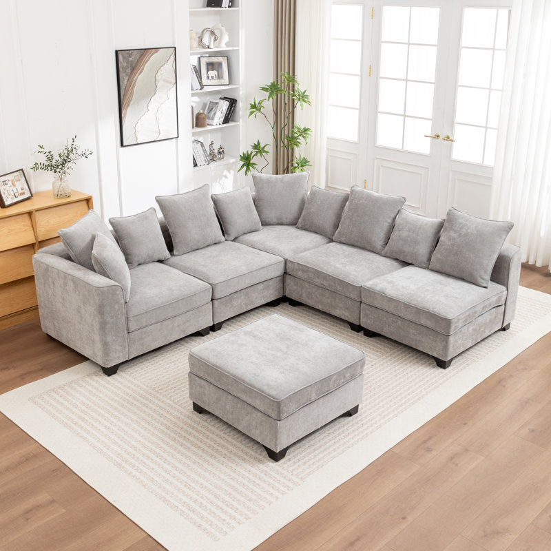Bennett 6-Piece L-Shaped Sectional Sofa, Gray Chenille