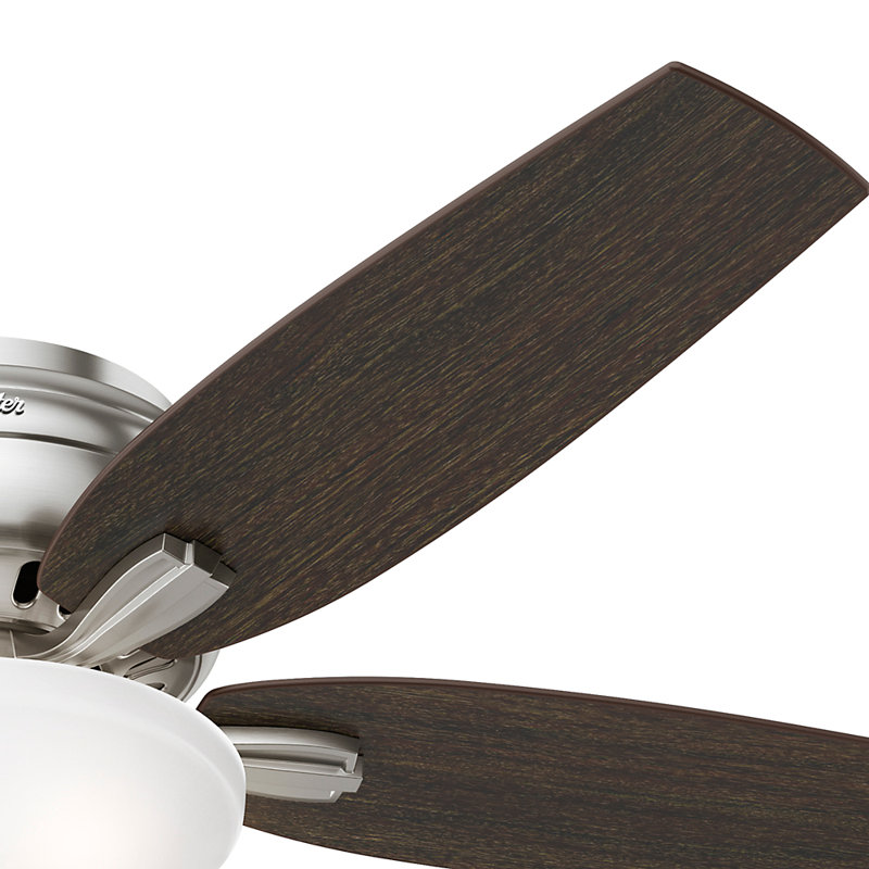 Ventilateur de plafond à profil bas 52 po avec lumière DEL et chaîne de traction Hunter, Nickel brossé