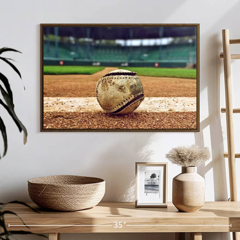 Baseball In Stadium, 37" X 25", Floating Frame Walnut