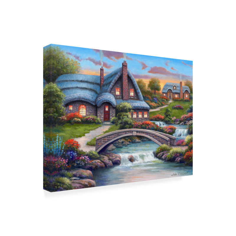 «Eris Stone Bridge Cottage on Canvas» par John Zaccheo, reproduction, H 14 po x l 19 po x P 2 po