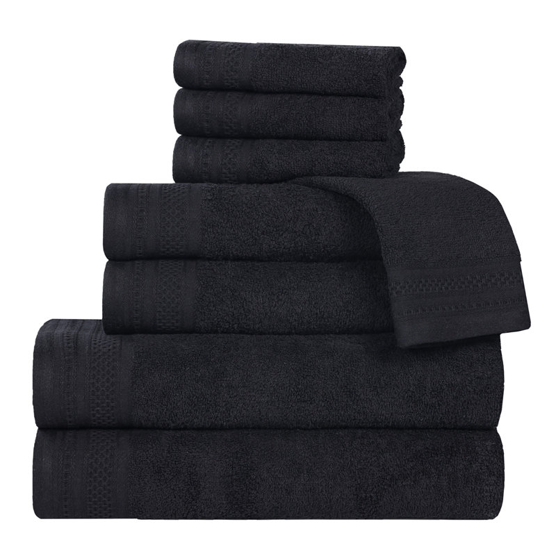 Ensemble de serviettes 8 pièces en coton gaufré Honeycomb, Noir, noir, noir, noir