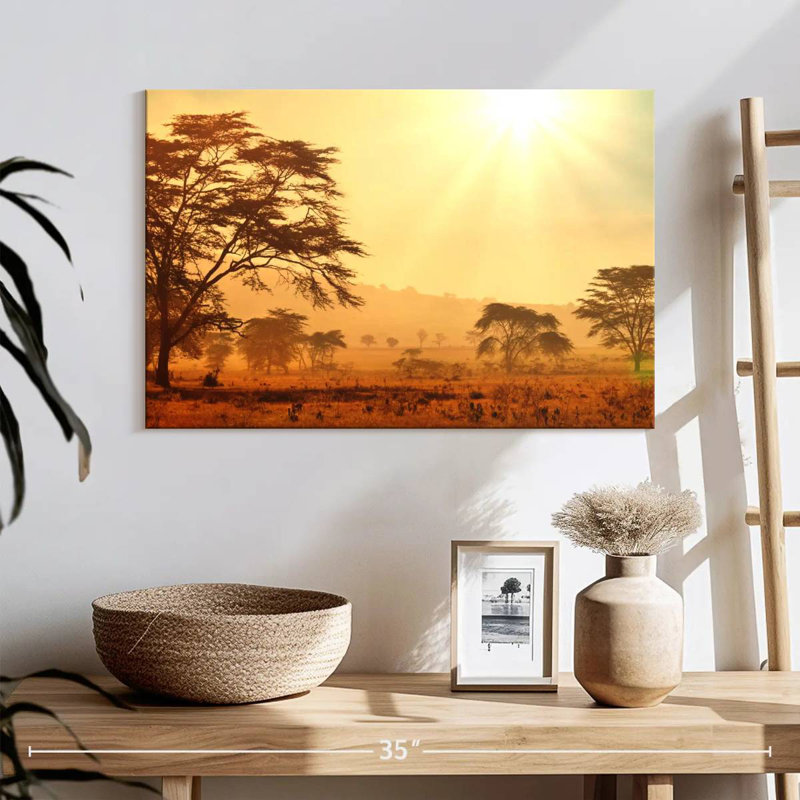Ravi, savane africaine, lever de soleil, H 16 po x l 24 po