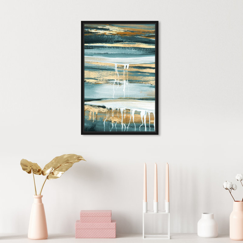 «Abstract Lovely Teal Skies - Floater Frame», impression sur toile, Cadre noir, H 15 po x l 10 po