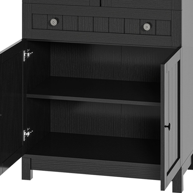 Vaisselier en bois manufacturé avec portes, Noir, noir, noir, noir