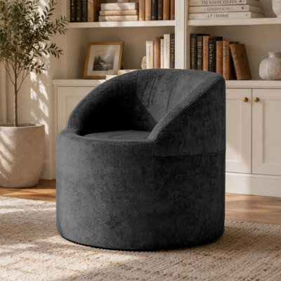 Fauteuil d'appoint en tonneau 31,5 po moderne en chenille avec mousse de compression, fauteuil de lecture confortable pour le salon et la chambre à coucher
