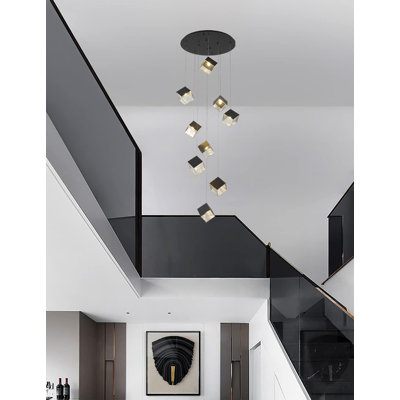 Modern 9-Light Cube Glass Chandelier 