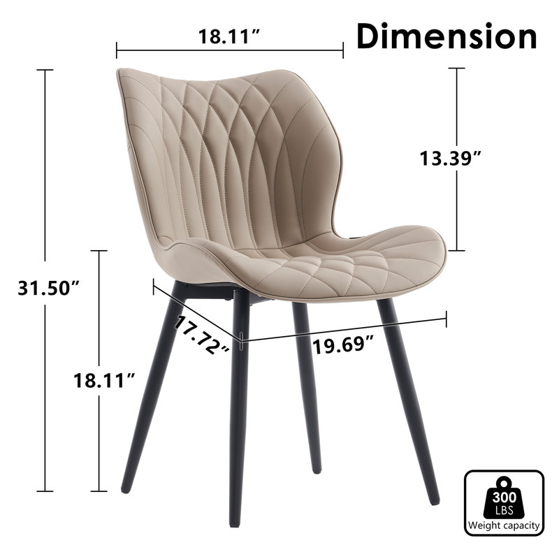 Upholstered Dining Chairs Faux Leather Side Chair With Metal Frame, Khaki