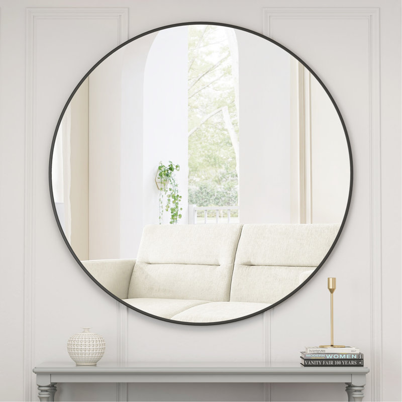 Miroir à cadre en métal noir de 28 pouces pour la salle de bain, la chambre à coucher et la chambre à coucher à cadre mural de 28 po, le salon