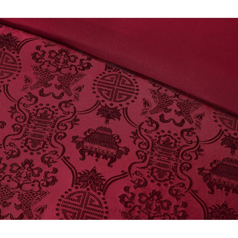 Noble 7-Piece Red Black Jacquard Comforter Set, California King Comforter + 2 King Shams
