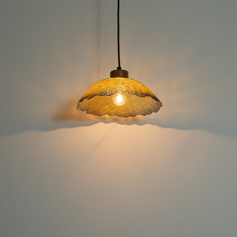 1-Light Dimmable Amber Floral Pendant with Prismatic Glass Shade