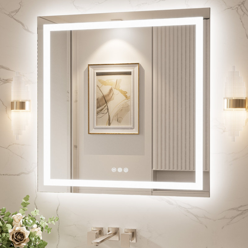 Katyusha Super Bright LED Lighted Bathroom Vanity Mirror 3-Color Temperature  Frontlit & Backlit Dimmable & Anti-Fog