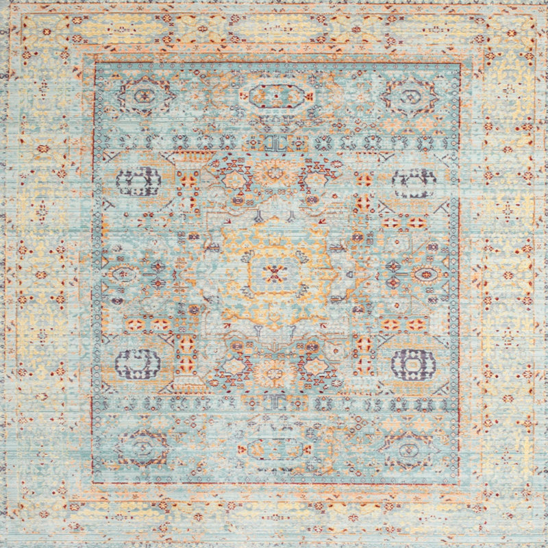 Tapis traditionnel bleu / gris Kinton, Carré 4 pi