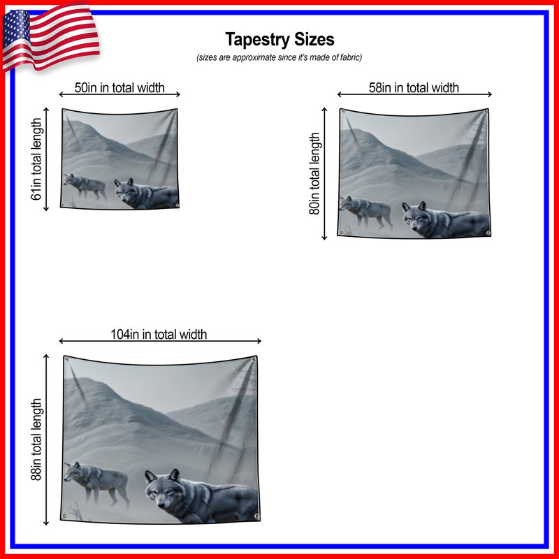 Tapisserie murale loups gris en hiver - loups, H 68 po x l 80 po avec 4 œillets