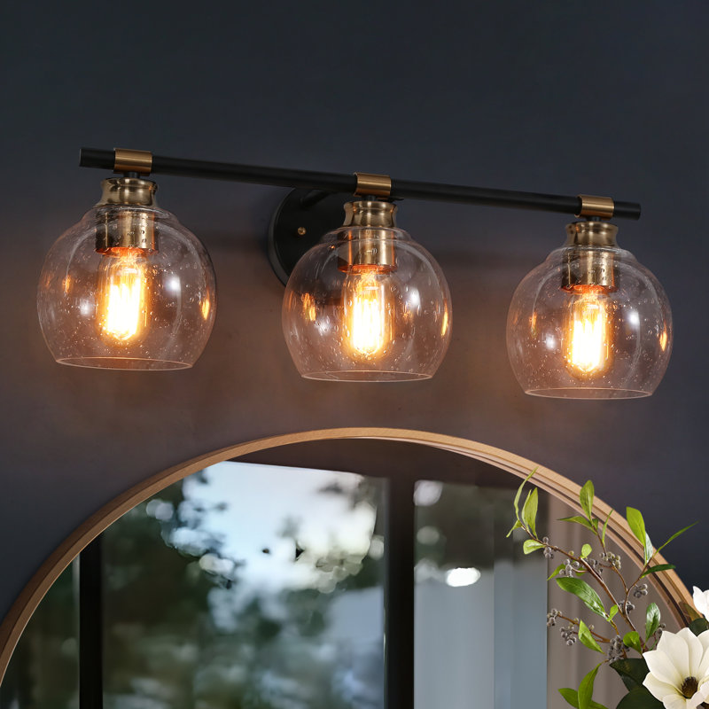 Éclairage pour meuble-lavabo moderne à 3 lumières noir / laiton Mariello, Noir/laiton