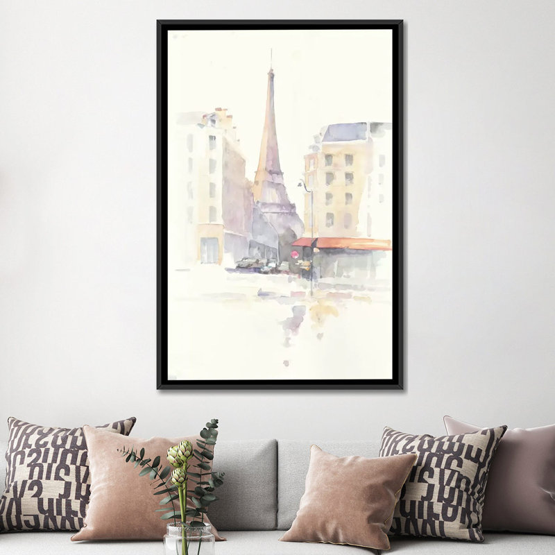 « paris matin », reproduction d’art sur toile tendue, H 60 po x l 40 po x P 1,5 po, Toile avec cadre noir, Pas de tapis