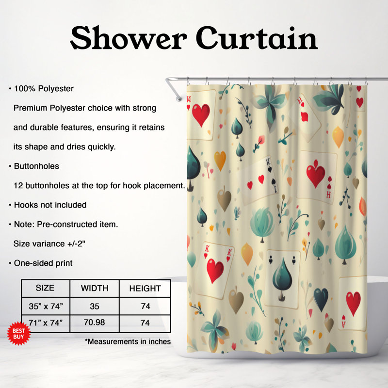 Card Designs - Rideau de douche Premium, H 74 po x l 71 po