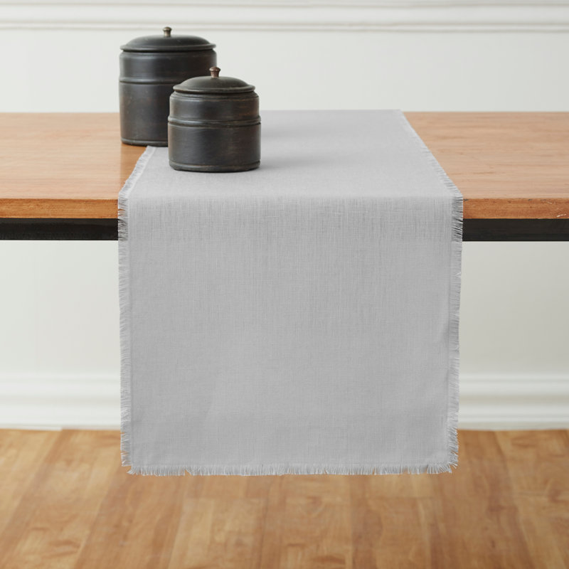 Fringe - 100% Pure Linen Table Runner, 120" x 14" Rectangle, Light Gray