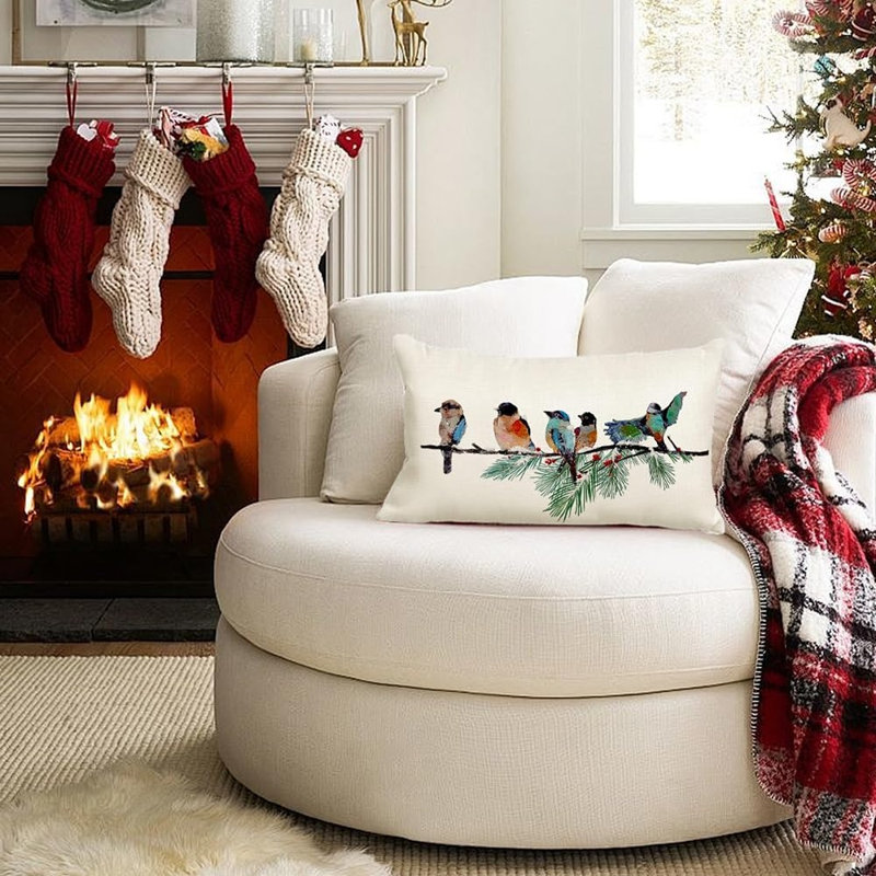 Housses de coussin de Noël décorations de Noël oiseaux de 12 po x 20 po Housses de coussins lombaires pour l'hiver
