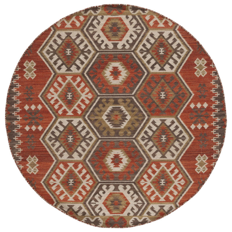 Tapis kilim en laine / polyester fait à la main Amoritta Southwestern, Rond 6 pi