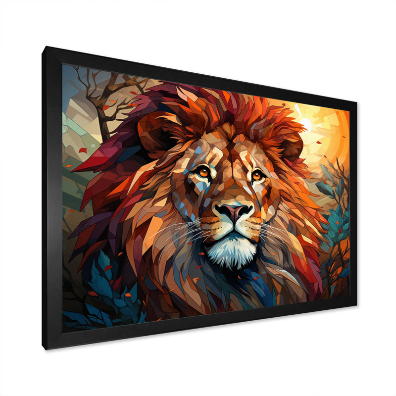 Lion Regal King Geometric On Canvas Print, H 12 po x l 20 po x P 1 po, Cadre simple noir