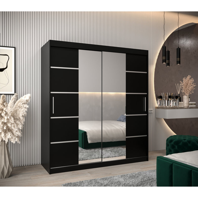 Lonette 2 Door Manufactured Wood Wardrobe, Black Matt