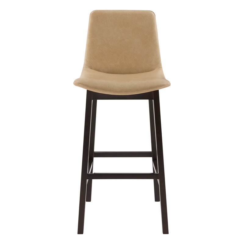 Tabouret de bar et de comptoir moderne en similicuir avec pieds en bois massif (ensemble de 2), Beige