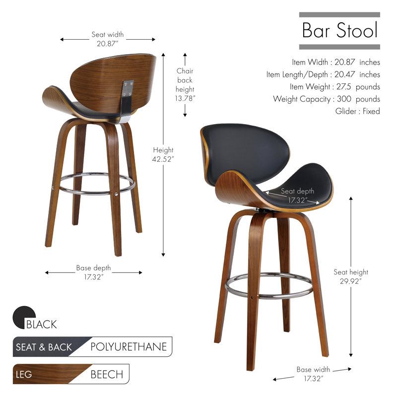 Delayne Stool, Black, Bar Stool (29.92” Seat Height)