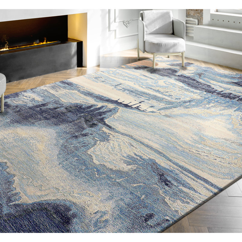 Abstract Area Rug in Silver/Blue/Ivory