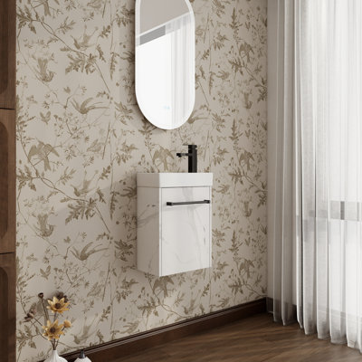 Compact 16'' Modern Wall-Mounted Bathroom Vanity With Ceramic Sink & Soft-Close Door, Perfect For Small Spaces