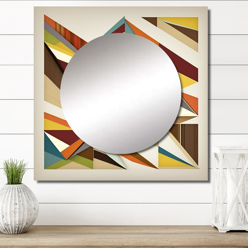 Mid-Century Minimal Geometric In Retro Colors I - Art mural miroir carré romantique pour salle de bain, 29 po x 29 po