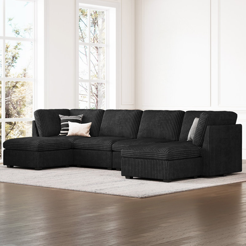 Hutcheson 131.4'' Wide U-Shaped Sectional Sofa Livingroom Storage Couch With Ottoman Removable Washable Cushion