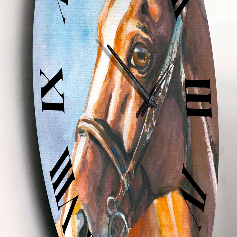 Portrait d'un cheval brun - horloge murale de ferme, Moyenne