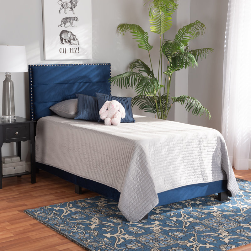 Warsaw Upholstered Standard Bed, Twin, Navy Blue