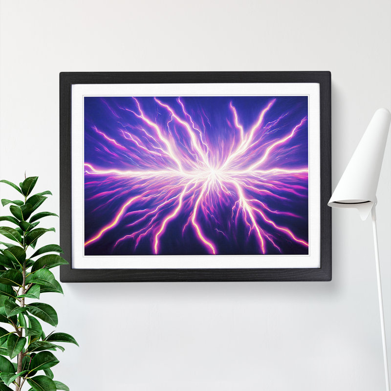 Dazzling Lightning Bolt - Single Picture Frame Print, 46cm H x 64cm W x 2cm D, Black Framed