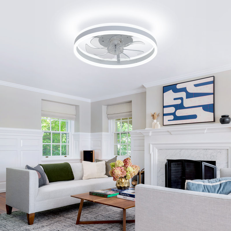 Ventilateur de plafond avec lumières et télécommande, ventilateur de plafond à profil bas de 19 po Fandelier, ventilateur de plafond à DEL encastré moderne à intensité variable 3000K-6000K pour chambre à coucher