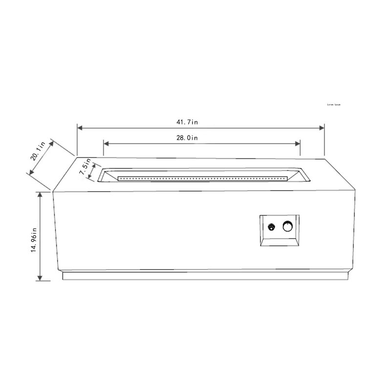 Foyer de table 42 po au gaz propane 2 pièces, 50000 BTU, foyer en acier rectangulaire avec pare-vent en verre pour terrasse de jardin extérieur - gris
