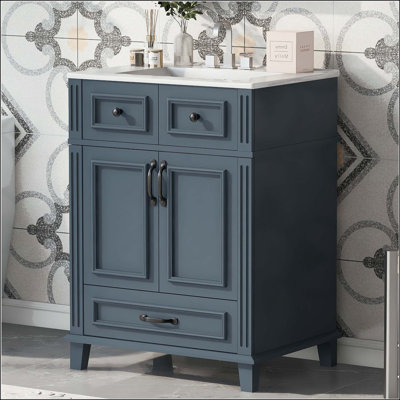 Meuble-lavabo 24 po avec cadre en bois massif et portes à fermeture en douceur