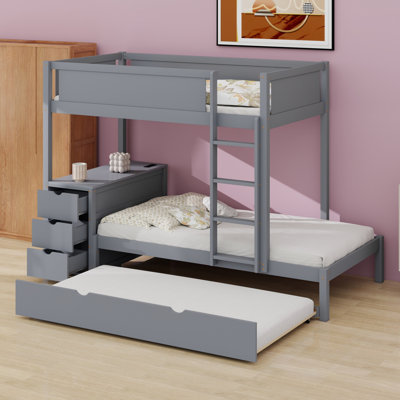 Bunk Bed with Trundle, Storage Shelves and Desk, Perfect for Shared Rooms