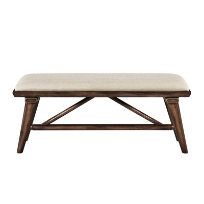 Banc rembourré en tissu avec siège en bois, moderne, brun, pour salle à manger, siège en bois moderne de 47,5 po x 16 po