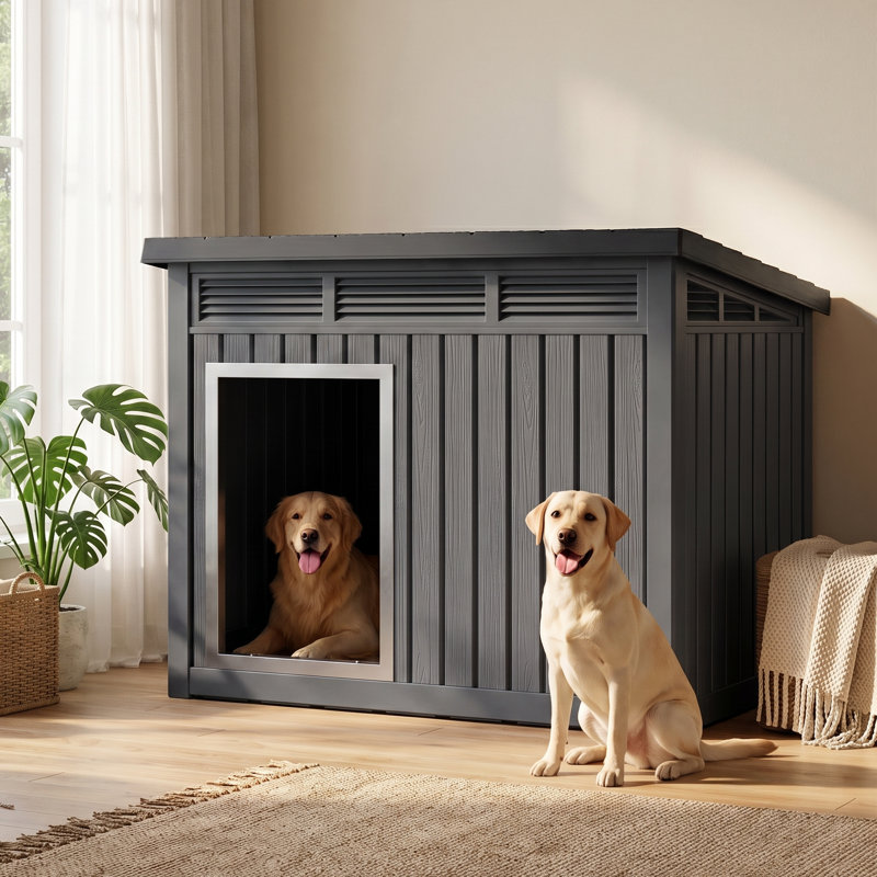 Niche intérieure et extérieure en résine toutes saisons et toit amovible pour petits et grands chiens, Noir