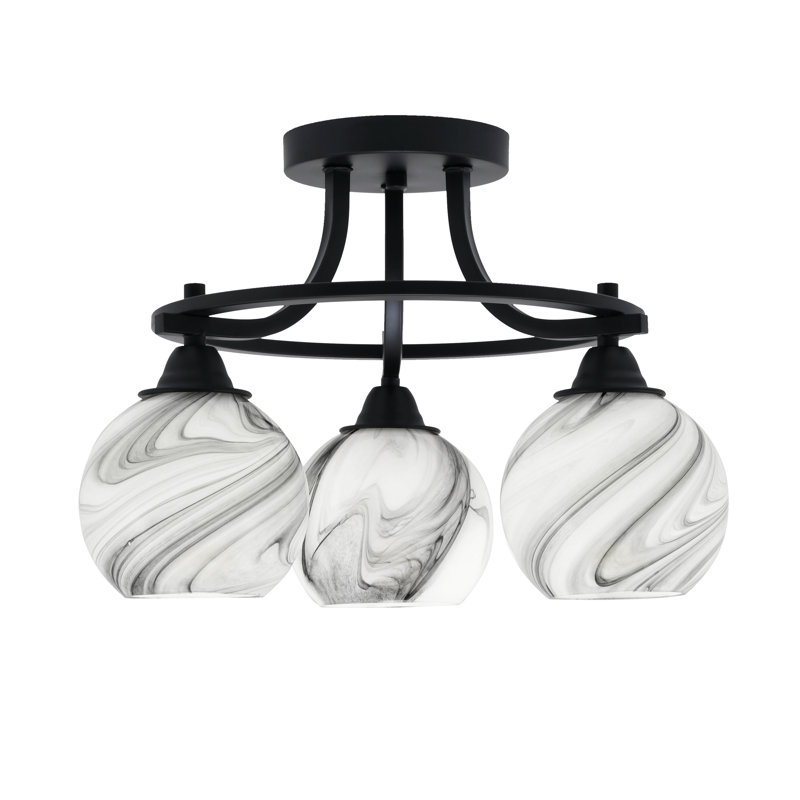 Paramount 3 Light Semi-Flush Shown In Matte Black Finish With 5.75" Onyx Swirl Glass