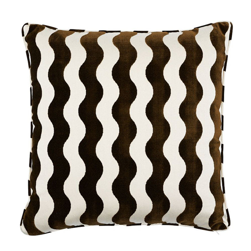 Schumacher x Miles Redd The Wave Pillow, 22" x 22", Chocolate
